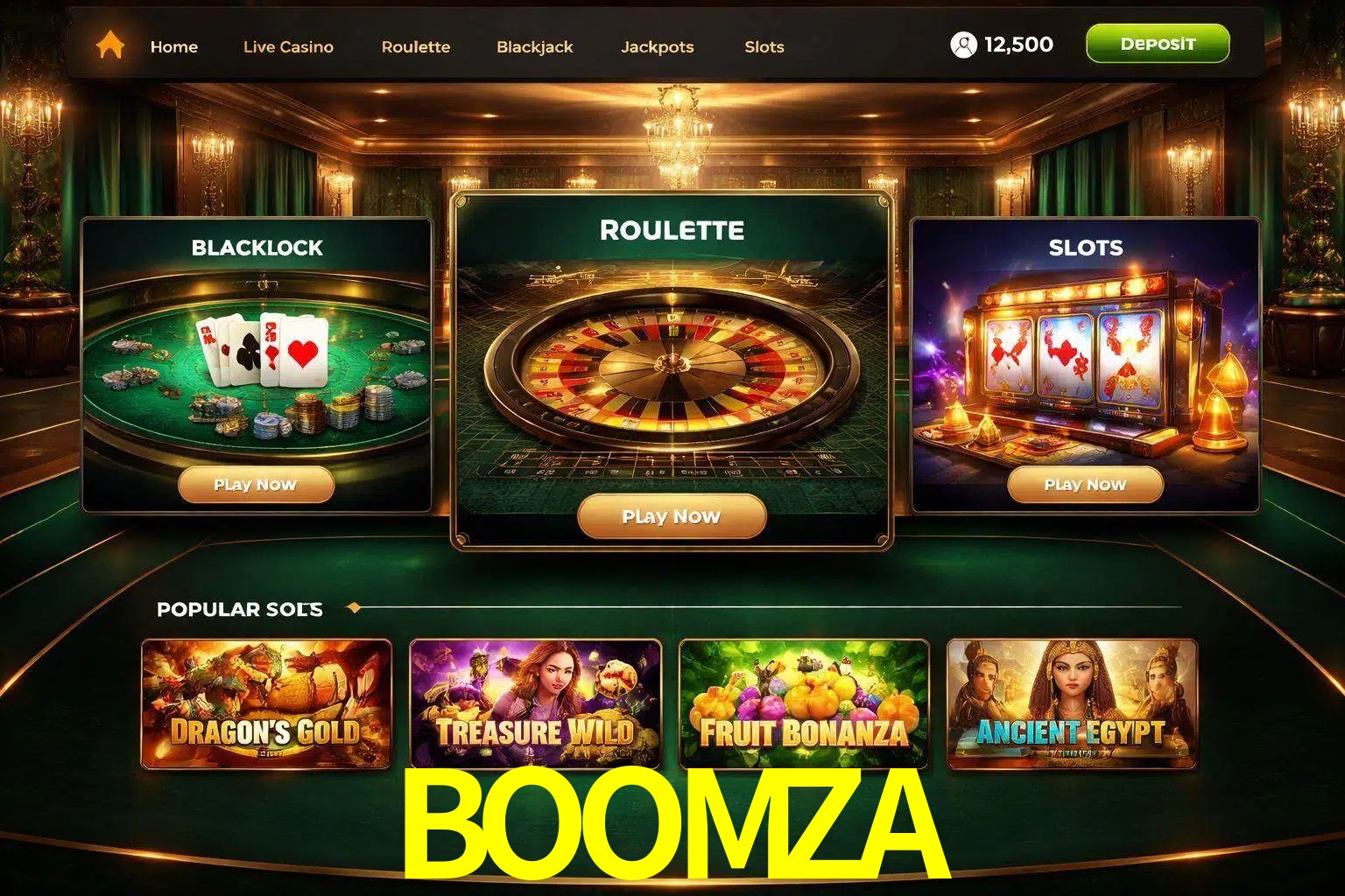 Vista de la plataforma BOOMZA Casino mostrando categorías organizadas de juegos en línea